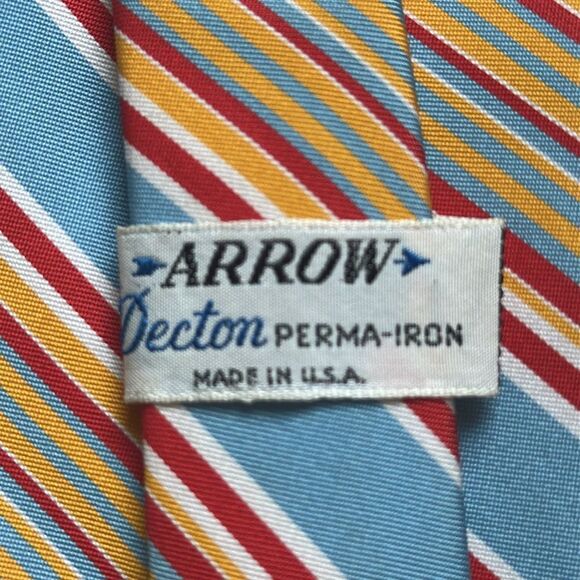 Vintage 60s/70s Arrow Decta light blue, red, white & gold striped very wide tie - Picture 4 of 5